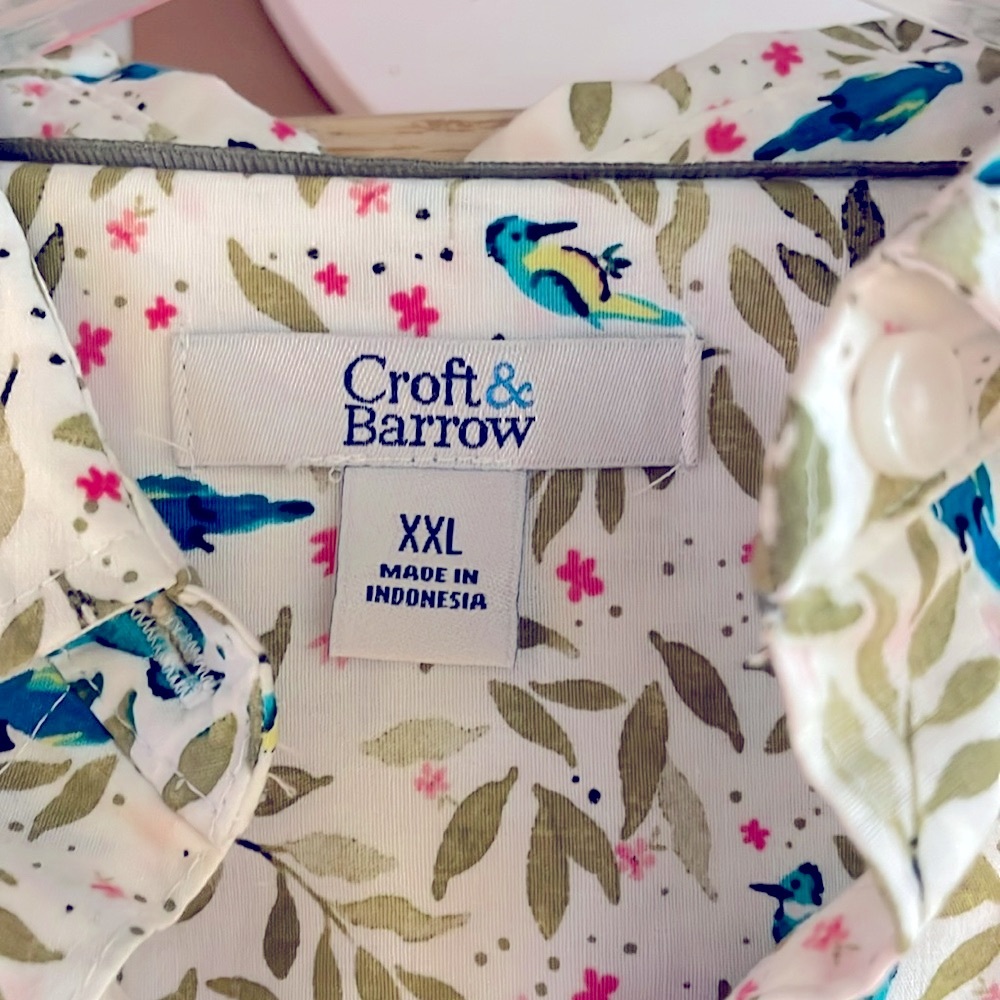 Croft & Barrow Multicolor White Button-Down Shirt with blue birds Size XXL - Picture 6 of 11